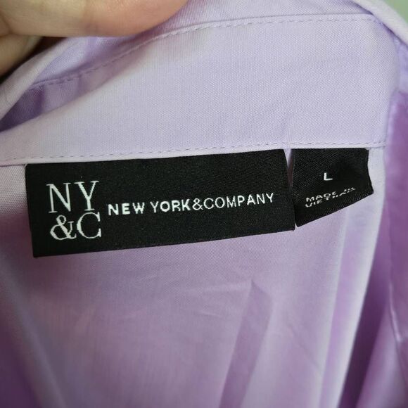 New York & Company Dress Size Large Belted Button-Front Flare Shirtdress Purple - Picture 6 of 7
